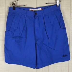 Vintage 90s Quiksilver Chino Shorts Pleated Blue 7" Inseam 34 Surf Beach